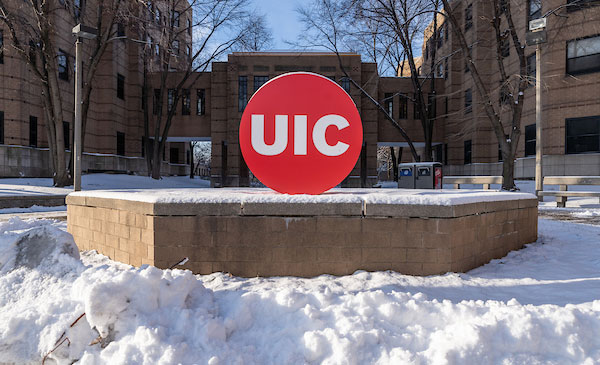 UIC campus in the winter with snow on the ground