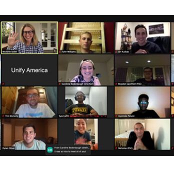 Screenshot of people on a virtual call 