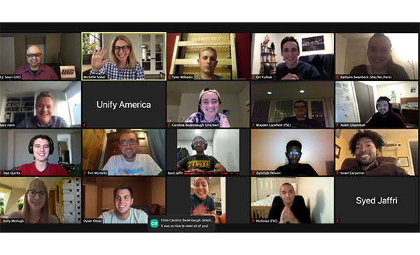 Screenshot of people on a virtual call