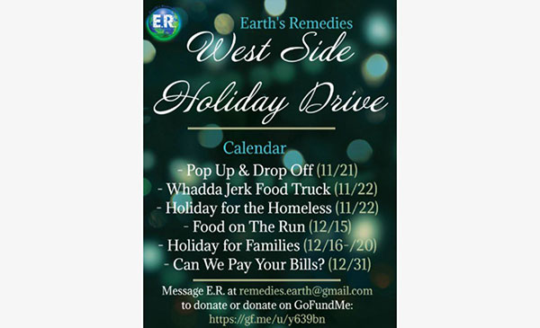 Flyer promoting Earth's Remedies West Side Holiday Drive