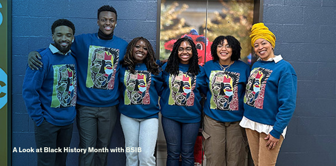 E-board members of Black Students in Business (BSIB), and advisor Kim Moon, Senior Lecturer of Marketing