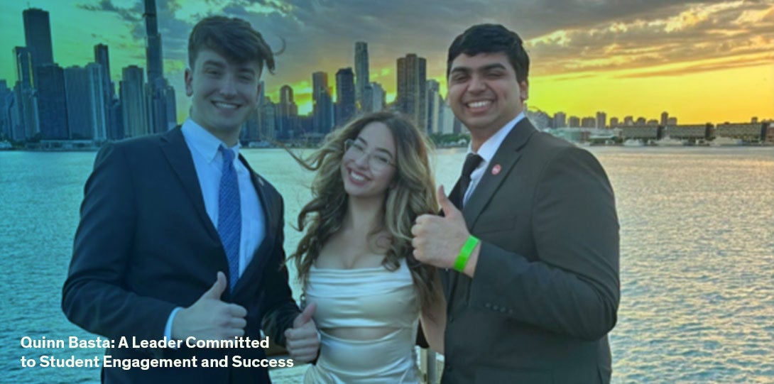 UIC Business student Quinn Basta with Impact UIC President and Vice President candidates, Asa and Dilay.